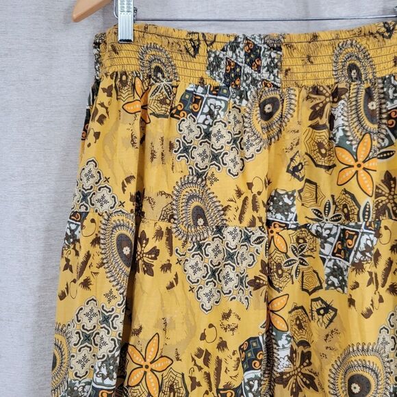 Pure Energy Teired Bohemian Western Maxi Skirt Sunflower Yellow Brown Floral - Picture 2 of 10